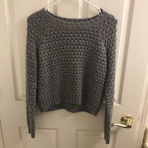 Gray Cropped Waffle Knit Sweater